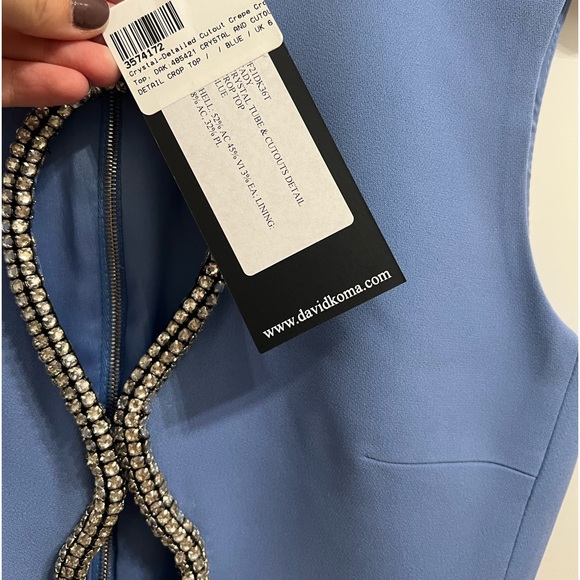 DAVID KOMA Crystal detailed Cutout Crepe Crop Top (UK6) - Picture 6 of 12